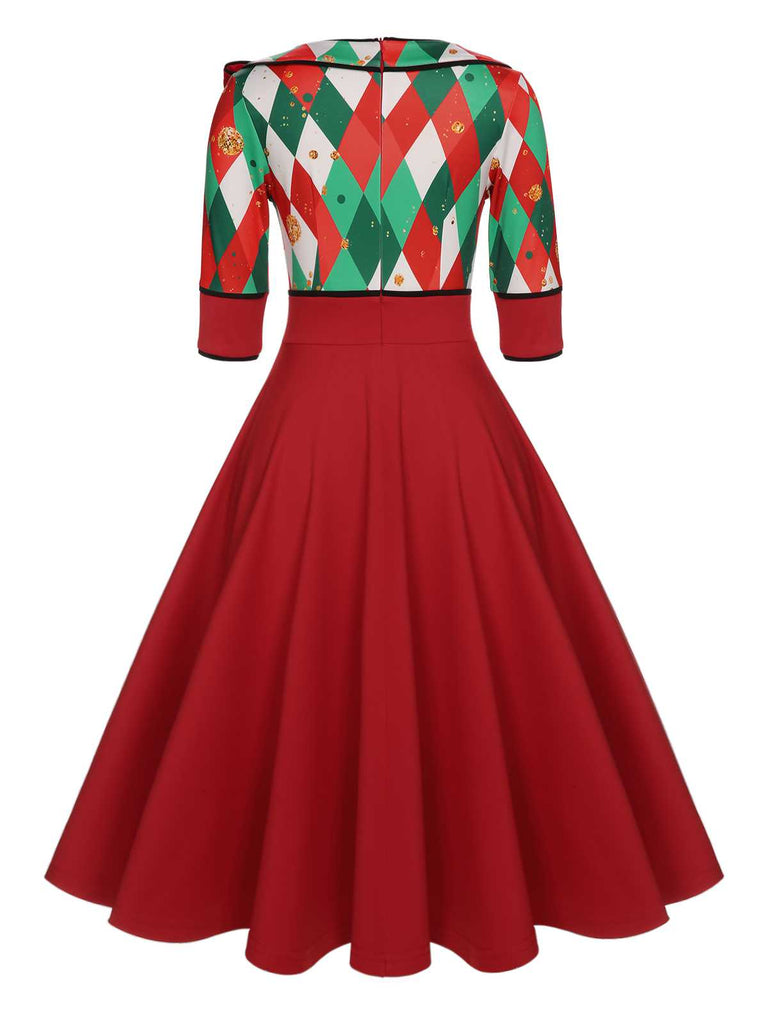 Green 1950s Christmas Plaid Patchwork Dress | Retro Stage Green 1950s Christmas Plaid Patchwork Dress | Retro Stage