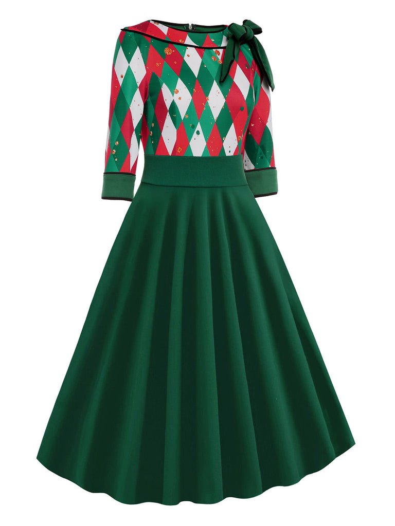 Green 1950s Christmas Plaid Patchwork Dress | Retro Stage Green 1950s Christmas Plaid Patchwork Dress | Retro Stage