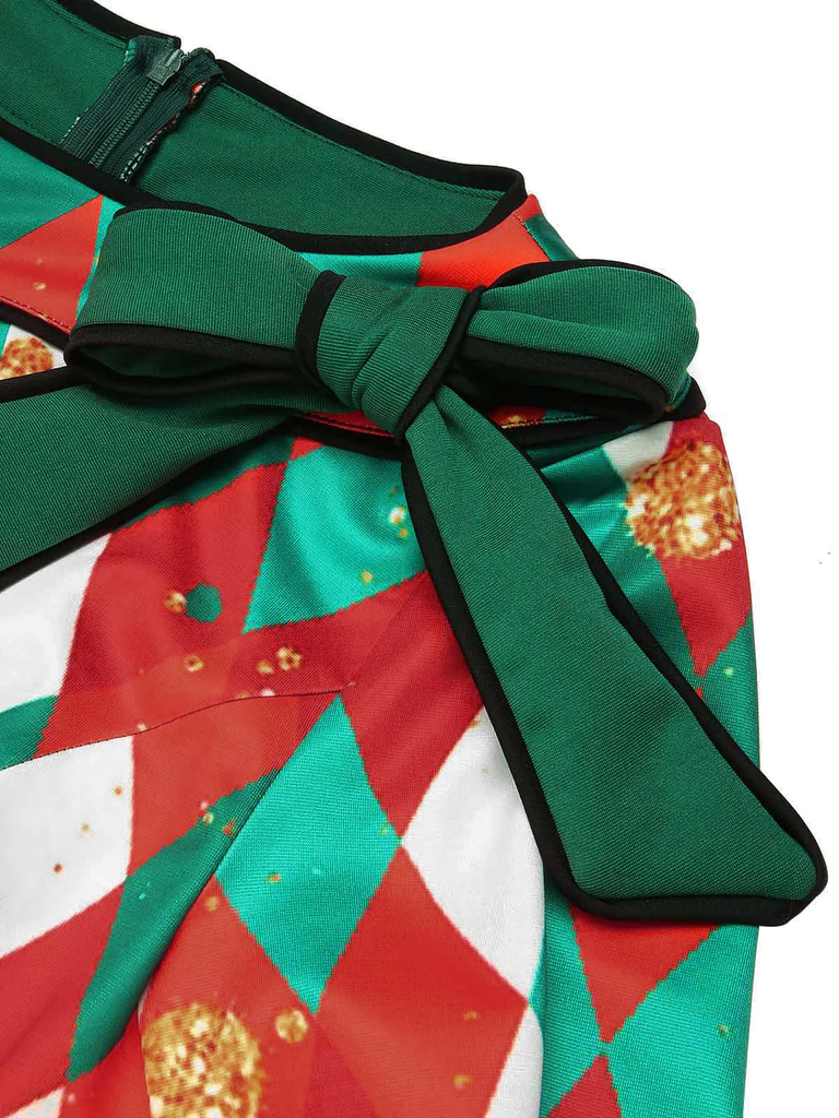 1950s Christmas Plaids Bow Decor Dress — vintage elegance for the modern woman