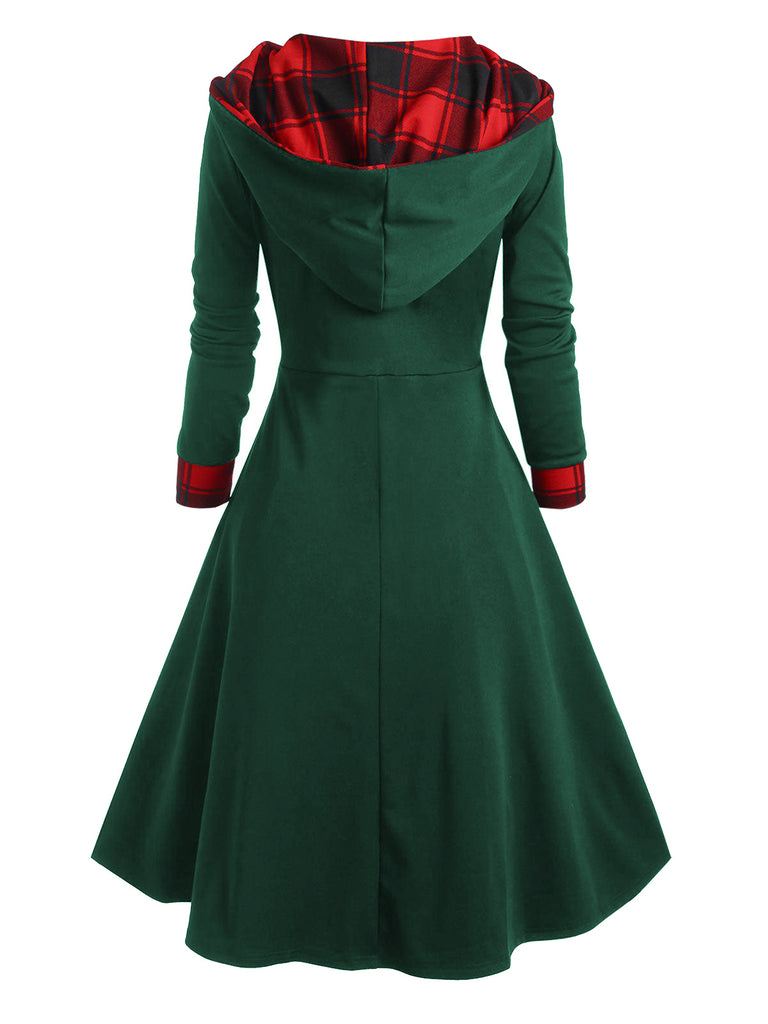 Green&Red 1950s Christmas Plaids Hooded Dress | Retro Stage Green&Red 1950s Christmas Plaids Hooded Dress | Retro Stage