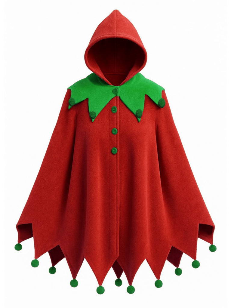 1950s Christmas Pom Pom Hooded Cape - vintage fashion, retro style