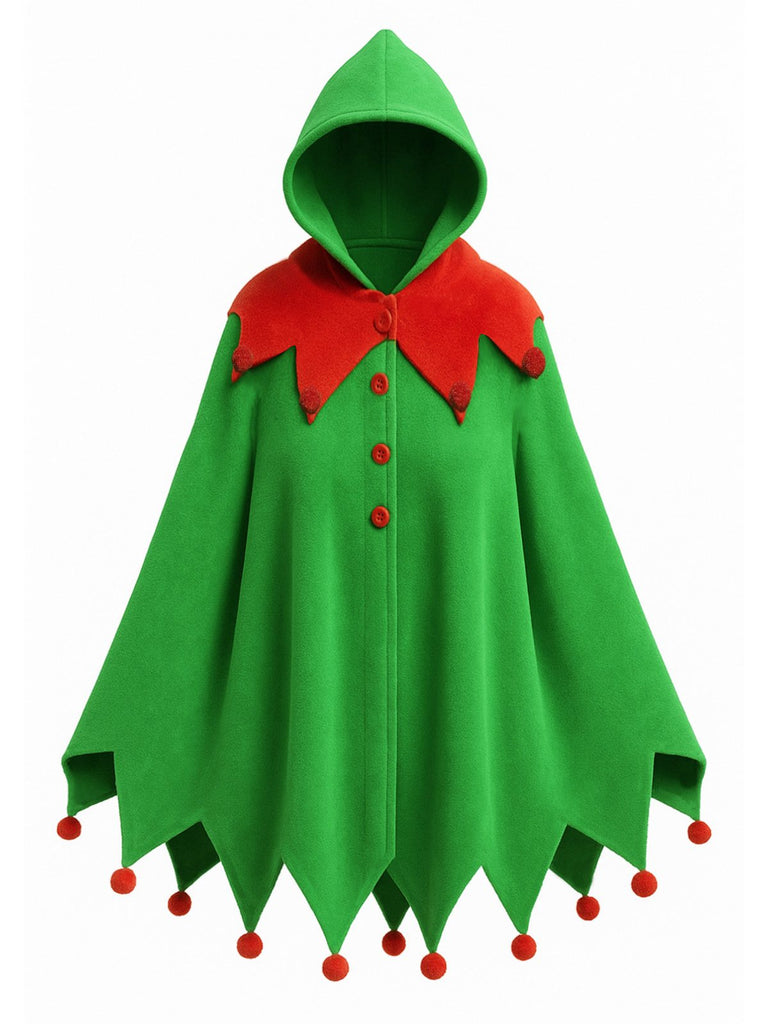 1950s Christmas Pom Pom Hooded Cape - vintage fashion, retro style