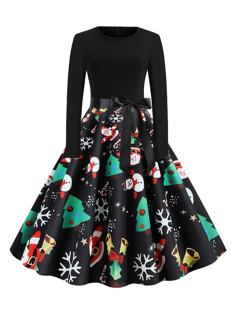 Retro Stage 1950s Christmas Print Belted Dress Retro Stage 1950s Christmas Print Belted Dress
