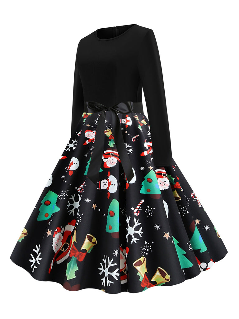 She slips into this 1950s Christmas Print Belted Dress and suddenly it's a 1950s daydream