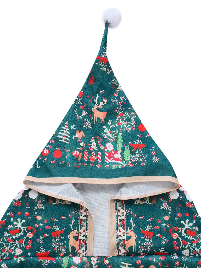 1950s Christmas Print Hooded Cape Coat - vintage fashion, retro style