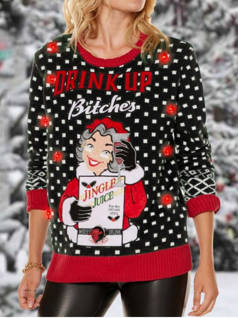 1950s Christmas Santa Grandma Beer Cheer Sweater - vintage fashion, retro style