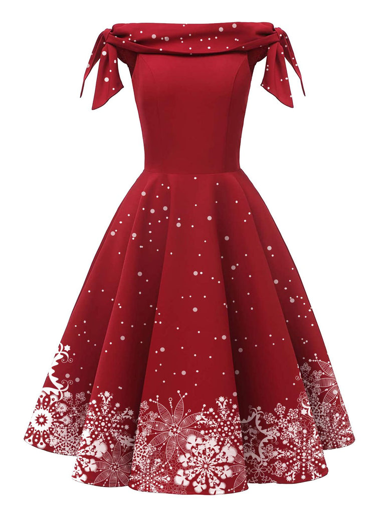 Retro Stage Off-Shoulder Christmas Snowflake Swing Dress Retro Stage Off-Shoulder Christmas Snowflake Swing Dress