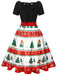 She slips into this 1950s Christmas Tree Patchwork Bow Belted Swing Dress and suddenly it's a 1950s daydream