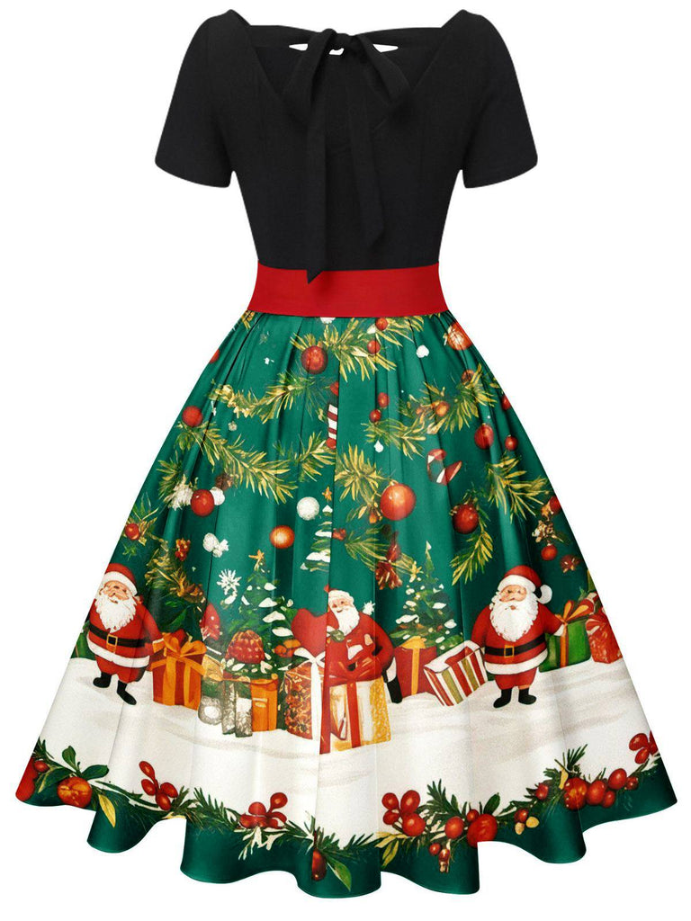This 1950s Christmas Tree Patchwork Bow Belted Swing Dress wraps her in 1950s elegance, one twirl at a time