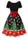 1950s Christmas Tree Patchwork Bow Belted Swing Dress — the kind of 1950s dress that makes strangers smile