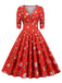 1950s Christmas V-Neck Mid-Sleeve Dress, vintage dress, retro fashion, rockabilly, pin-up fashion - perfect for women who love vintage and retro fashion