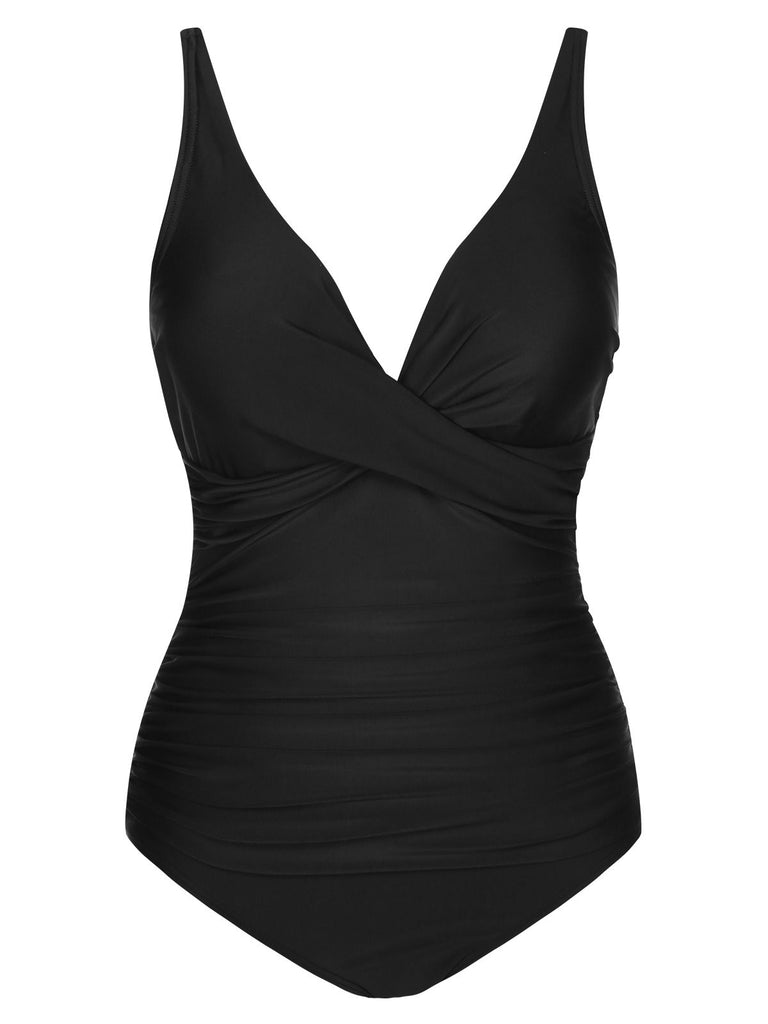 1950s Classic Solid One-Piece Swimsuit, vintage swimsuit, pin-up swimwear - perfect for women who love vintage and retro fashion