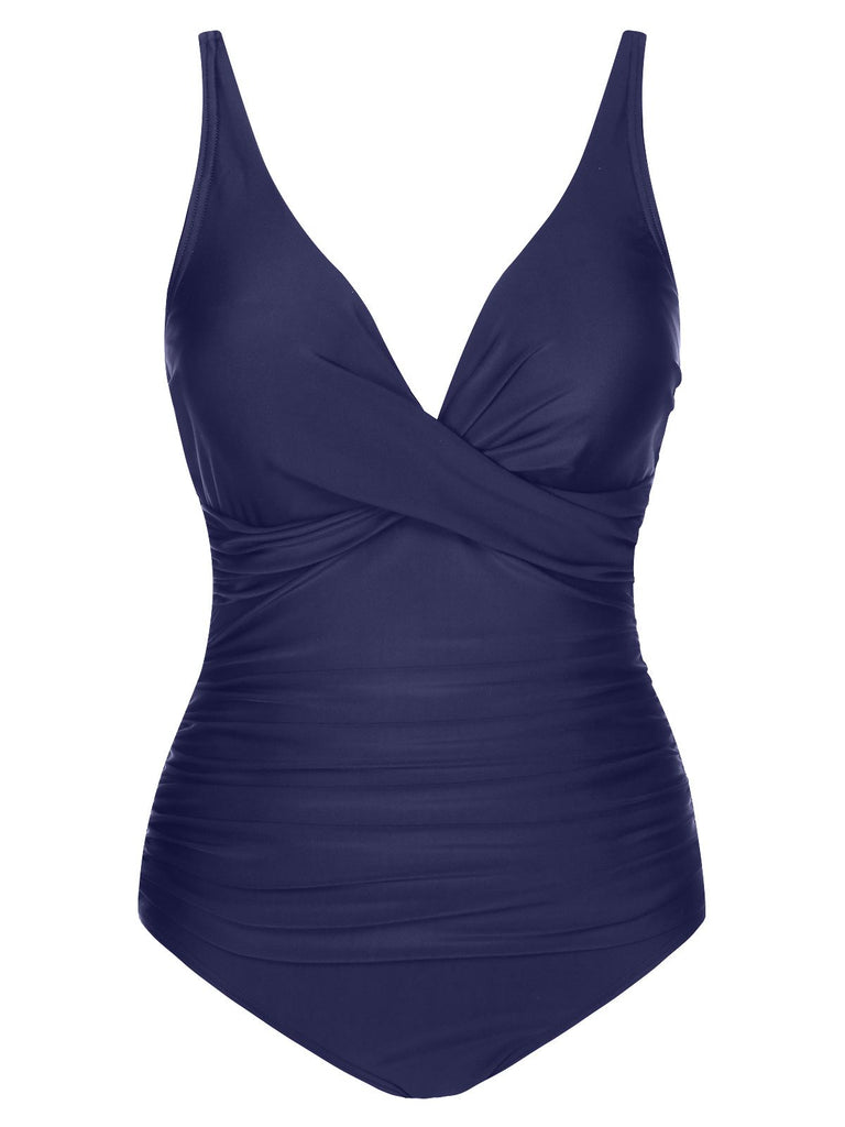 1950s Classic Solid One-Piece Swimsuit: 1950s Riviera elegance, reimagined for her