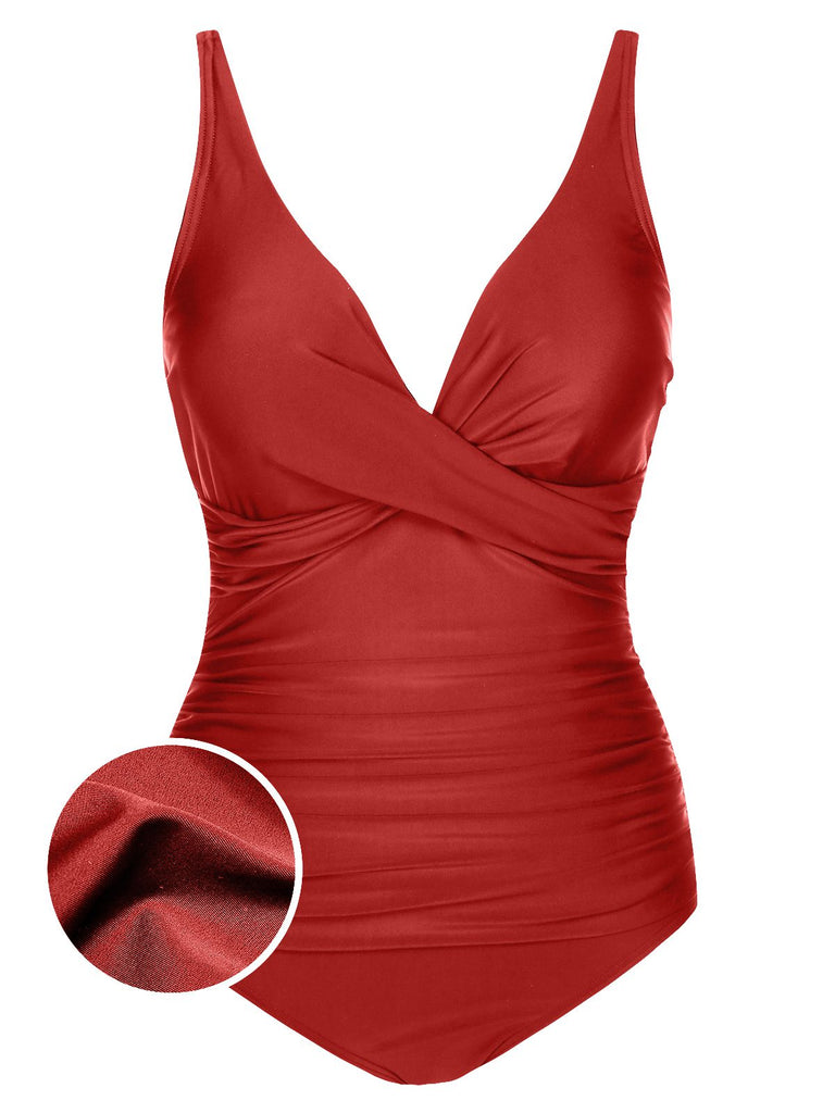 This 1950s Classic Solid One-Piece Swimsuit carries 1950s vacation dreams in every stitch