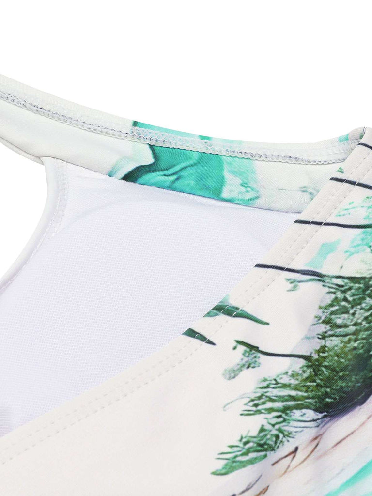 1950s Coconut Tree & Beach Patchwork Swimsuit: timeless style reimagined