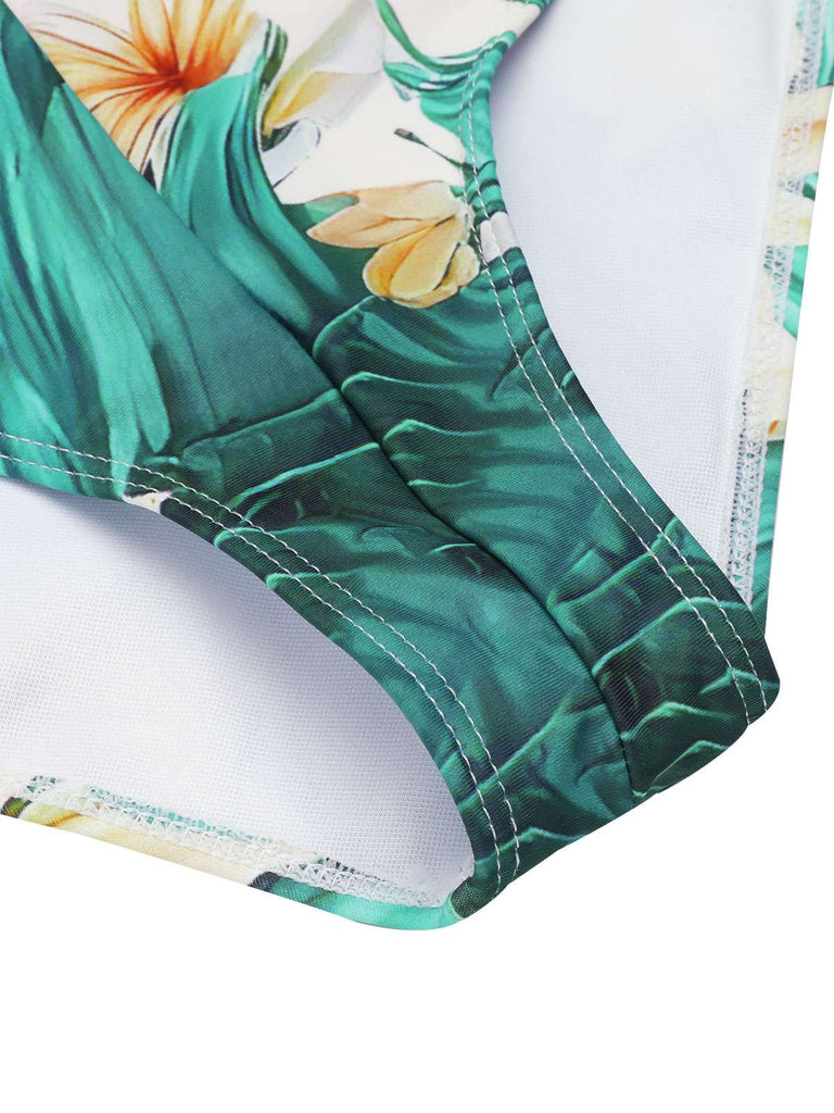 1950s Coconut Tree & Beach Patchwork Swimsuit — vintage elegance for the modern woman