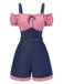 1950s Cold Shoulder Plaids Contrast Denim Romper: timeless 1950s elegance she makes her own