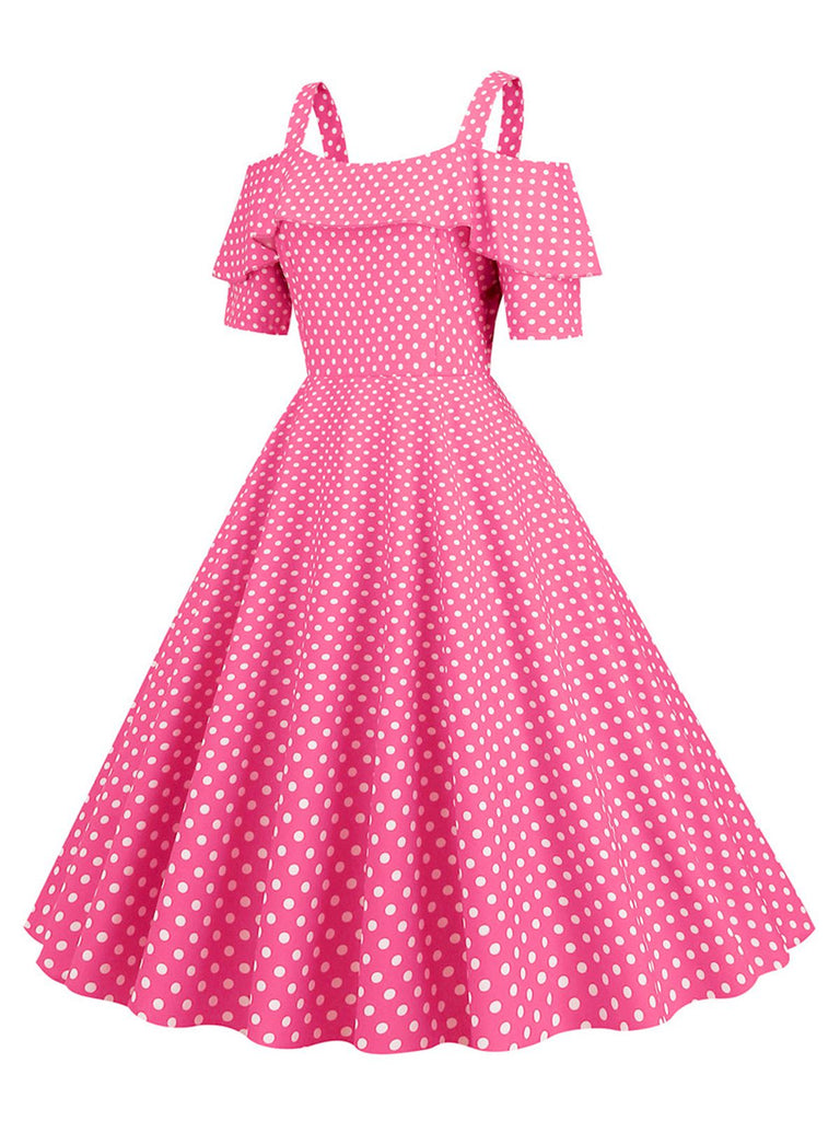 Retro Stage 1950s Cold Shoulder Polka Dots Dress Black Retro Stage 1950s Cold Shoulder Polka Dots Dress Black