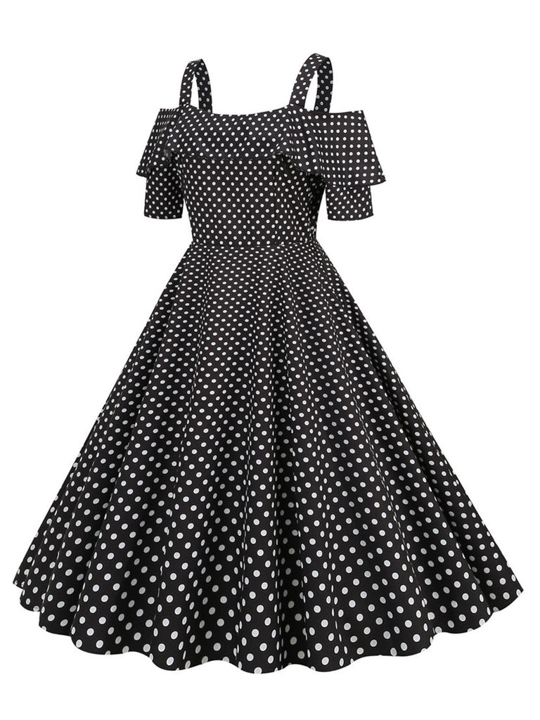1950s Cold Shoulder Polka Dots Dress: where 1950s romance meets her modern spirit