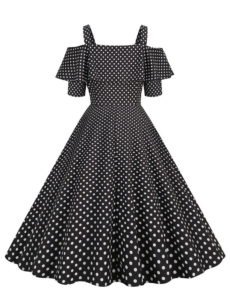 This 1950s Cold Shoulder Polka Dots Dress wraps her in 1950s elegance, one twirl at a time
