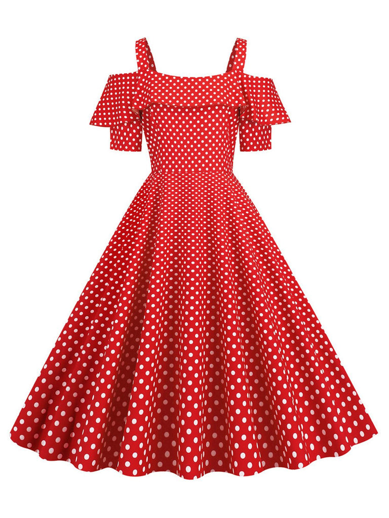 1950s Cold Shoulder Polka Dots Dress — the kind of 1950s dress that makes strangers smile