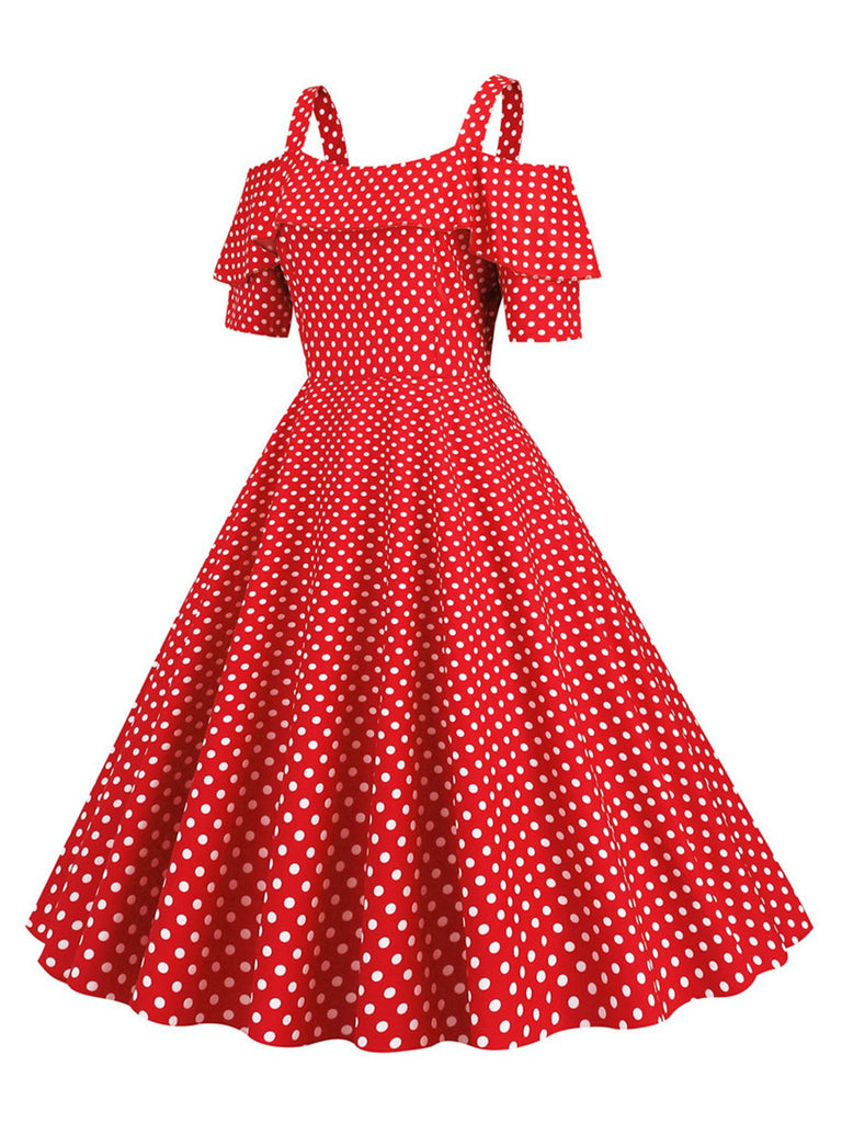 1950s Cold Shoulder Polka Dots Dress — a 1950s silhouette that turns sidewalks into runways