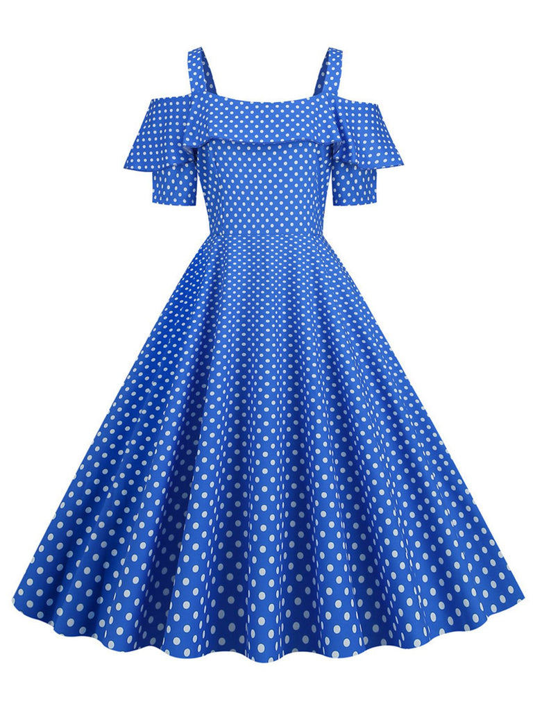 1950s Cold Shoulder Polka Dots Dress: where 1950s romance meets her modern spirit