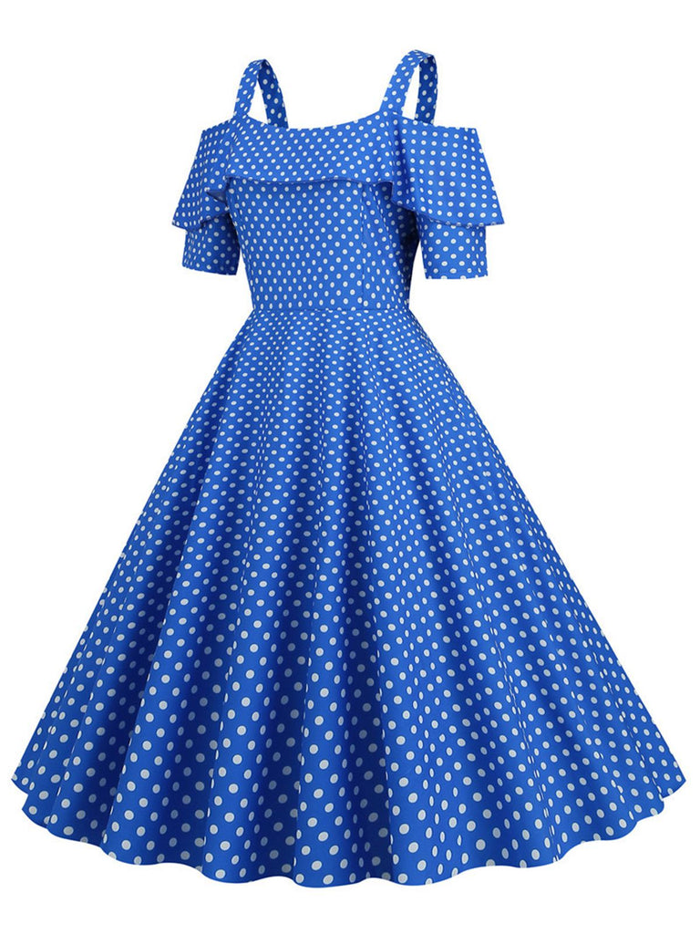 This 1950s Cold Shoulder Polka Dots Dress wraps her in 1950s elegance, one twirl at a time