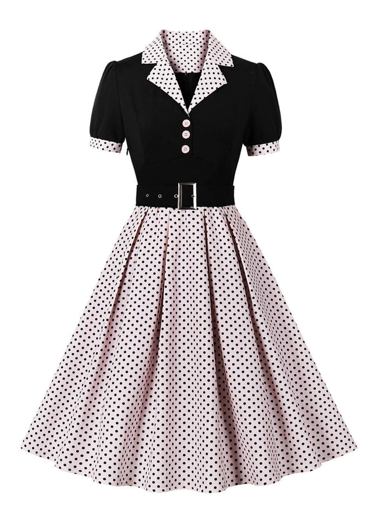 1950s Color Block Polka Dots Lapel Dress — vintage elegance for the modern woman