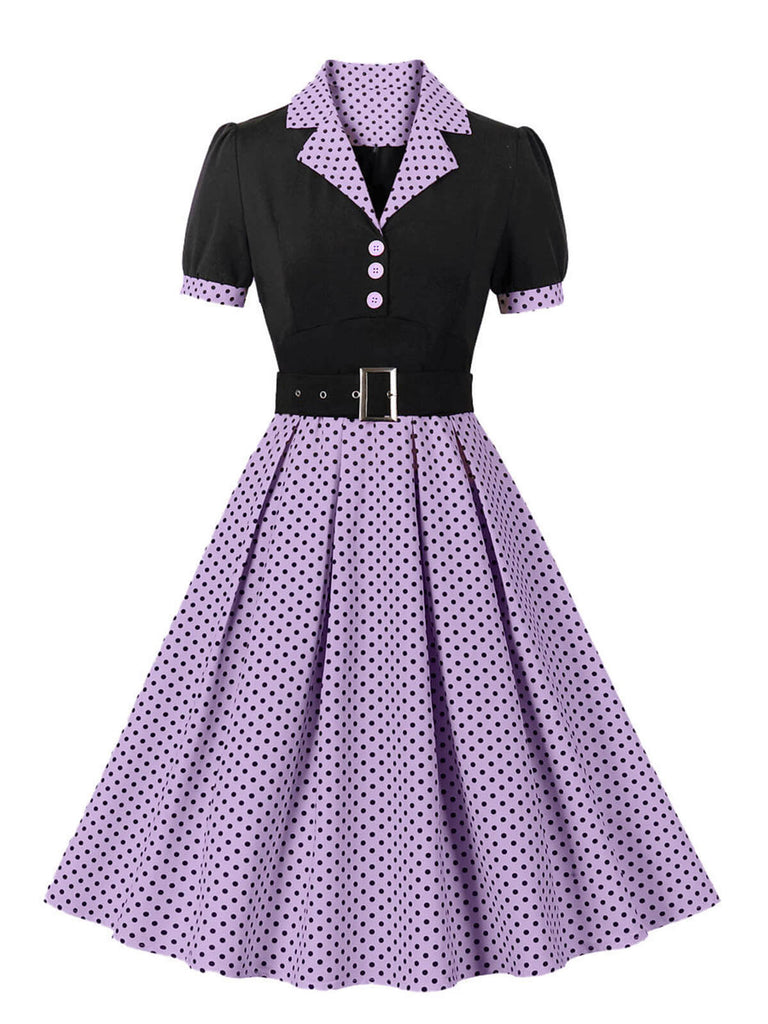 1950s Color Block Polka Dots Lapel Dress — vintage elegance for the modern woman