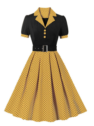 1950s Color Block Polka Dots Lapel Dress: timeless style reimagined