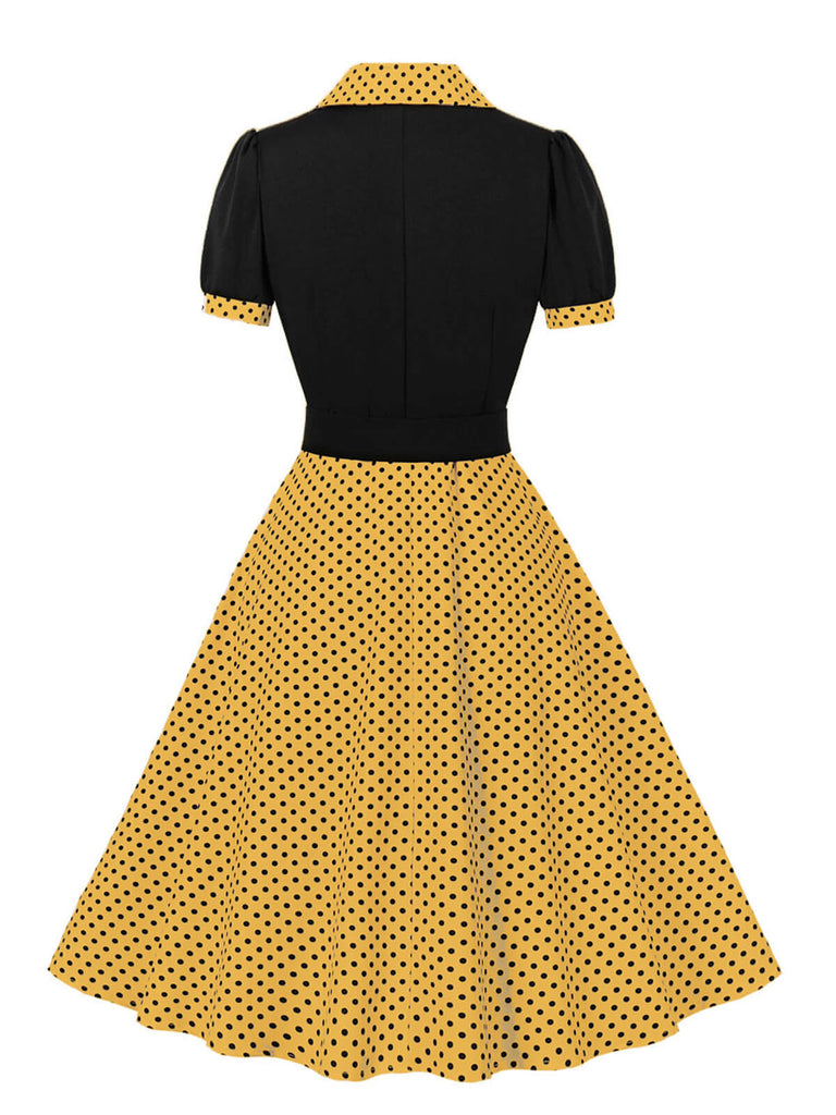 1950s Color Block Polka Dots Lapel Dress — vintage elegance for the modern woman