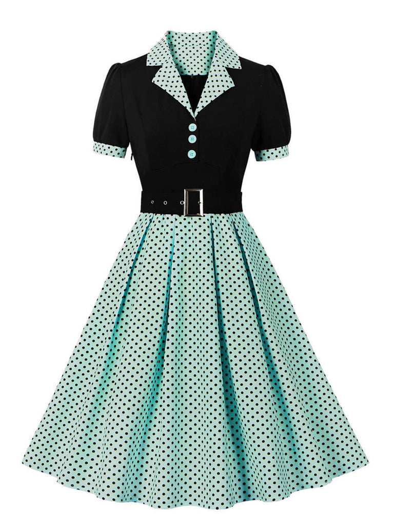 1950s Color Block Polka Dots Lapel Dress — vintage elegance for the modern woman
