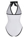 1950s Color Block V-Neck Backless Button Swimsuit - vintage swimsuit, pin-up style