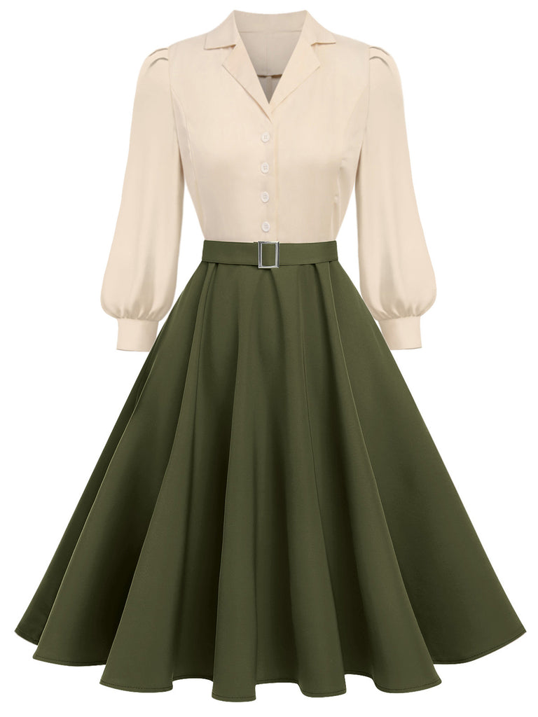 1950s Colorblock Long Sleeve Button Dress - vintage dress, retro fashion, rockabilly