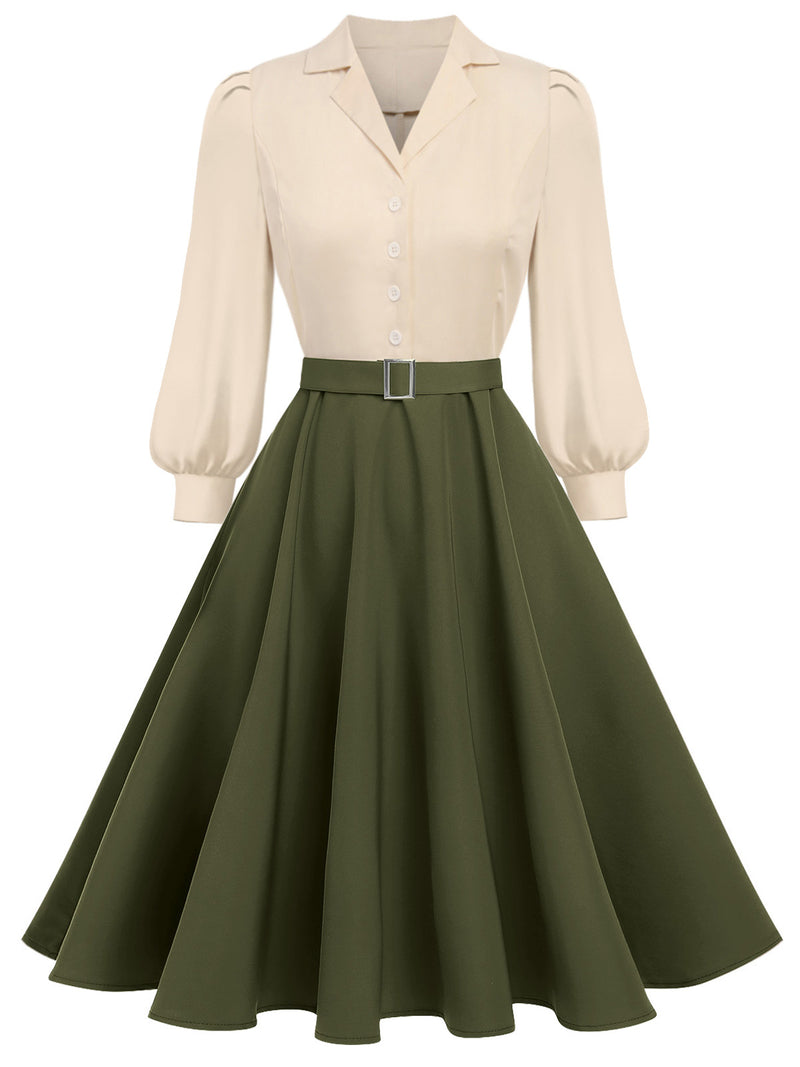 long sleeve 50s dress Green 1950s Colorblock Button Material:MOP BIS-11-10-25 Do not bleach 3 Ruth Cotton Halter Mini