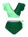 1950s Colorblock Ruffle Ruched Bow Bikini Set - vintage fashion, retro style