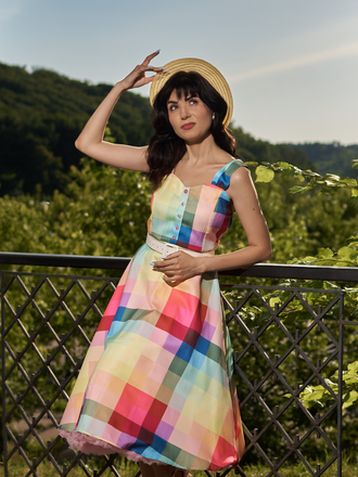 1950s Colorful Plaid Wide-strap A-Line Dress, vintage dress, retro fashion, rockabilly, pin-up fashion - perfect for women who love vintage and retro fashion