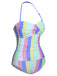 1950s Colorful Striped One-Piece Swimsuit, vintage swimsuit, pin-up swimwear - perfect for women who love vintage and retro fashion
