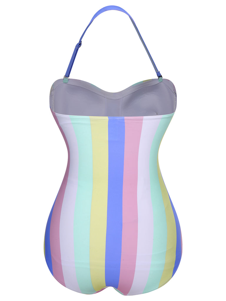 1950s Colorful Striped One-Piece Swimsuit, vintage swimsuit, pin-up swimwear - perfect for women who love vintage and retro fashion