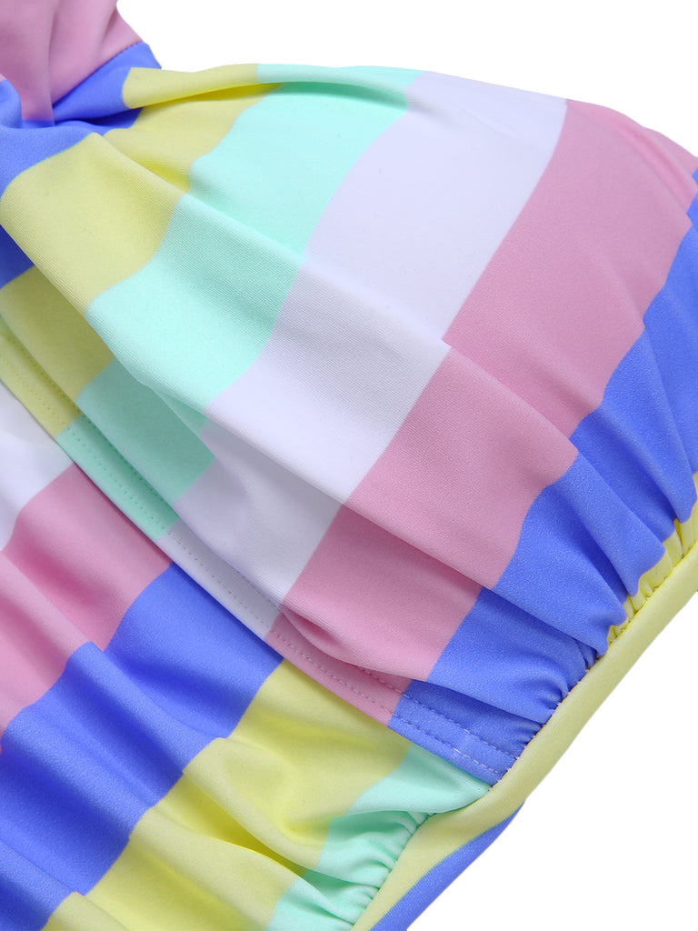 1950s Colorful Striped One-Piece Swimsuit, vintage swimsuit, pin-up swimwear - perfect for women who love vintage and retro fashion