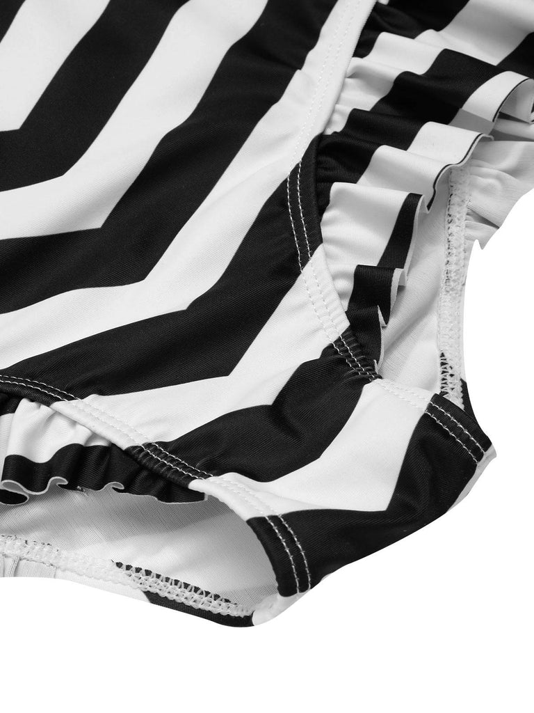 1950s Contrast Bow Ruffle Stripes Bikini: 1950s Riviera elegance, reimagined for her