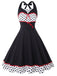 She slips into this 1950s Contrast Polka Dot Patchwork Halter Dress and suddenly it's a 1950s daydream