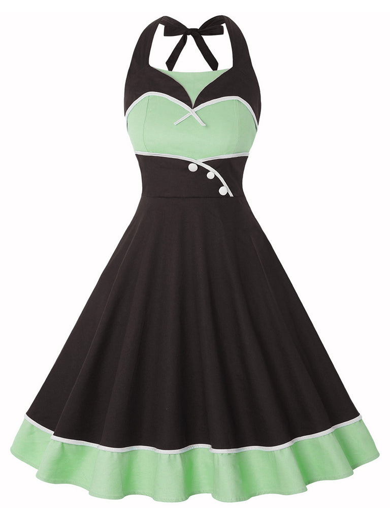 1950s Contrast Polka Dot Patchwork Halter Dress — the kind of 1950s dress that makes strangers smile