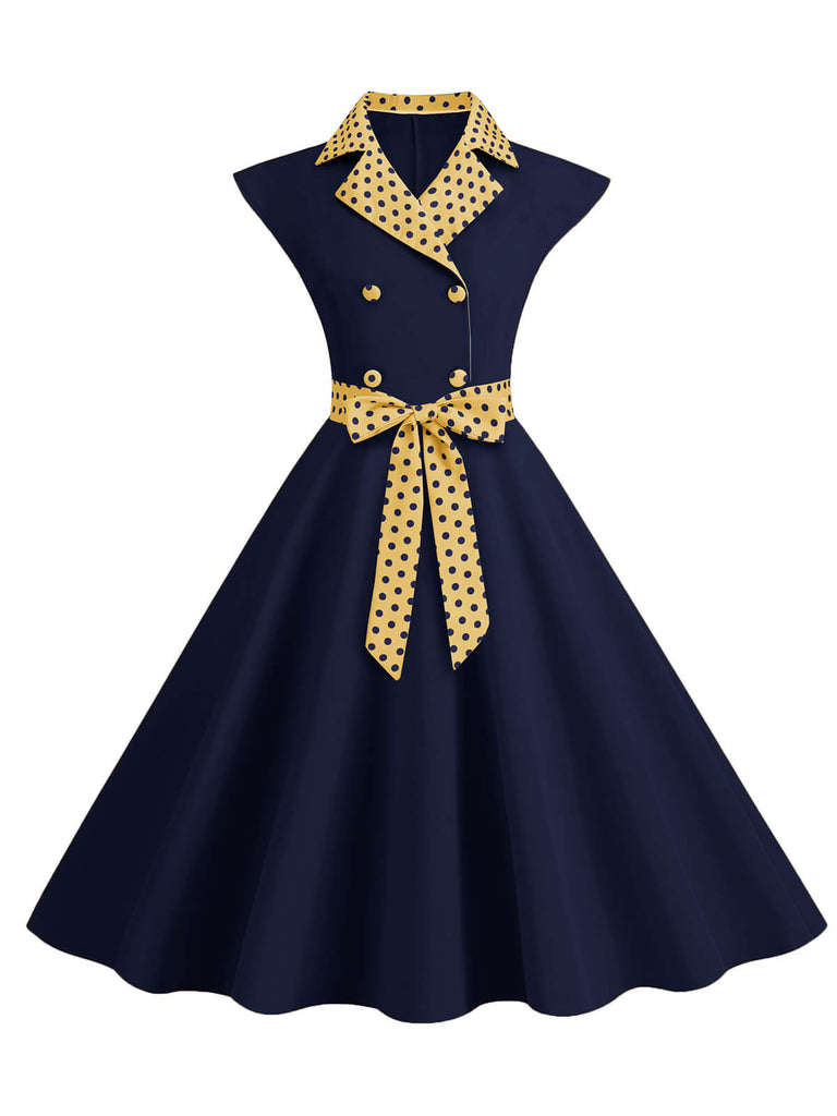1950s Contrast Polka Dots Bowknot Belted Dress, vintage dress, retro fashion, rockabilly, pin-up fashion - perfect for women who love vintage and retro fashion