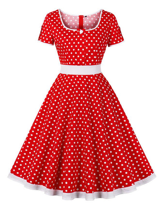 1950s Contrast Polka Dots Buttoned Dress, vintage dress, retro fashion, rockabilly, pin-up fashion - perfect for women who love vintage and retro fashion