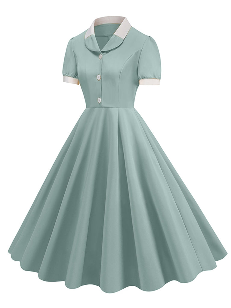 1950s Contrast Short Sleeve Lapel Dress, vintage dress, retro fashion, rockabilly, pin-up fashion - perfect for women who love vintage and retro fashion