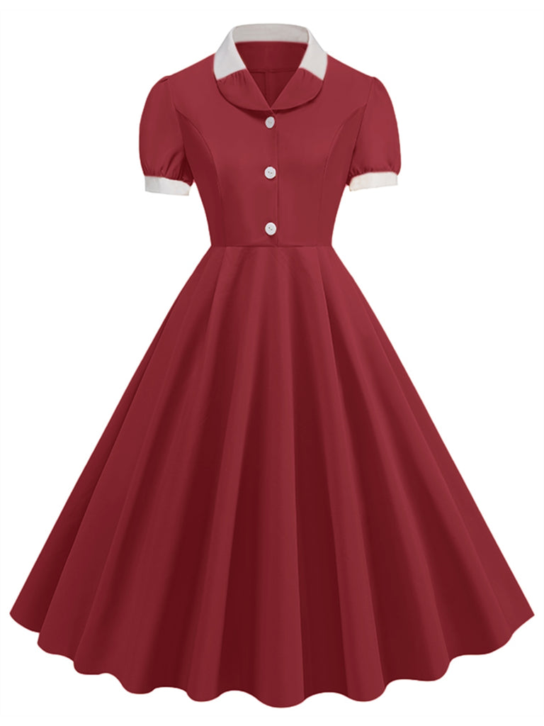 women's dresses 1950s 1950s Contrast Short Sleeve Lapel Dress
