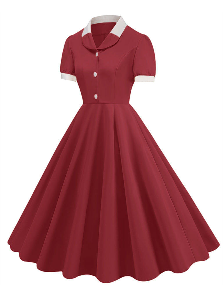 1950s Contrast Short Sleeve Lapel Dress 1950s Contrast Short Sleeve Lapel Dress