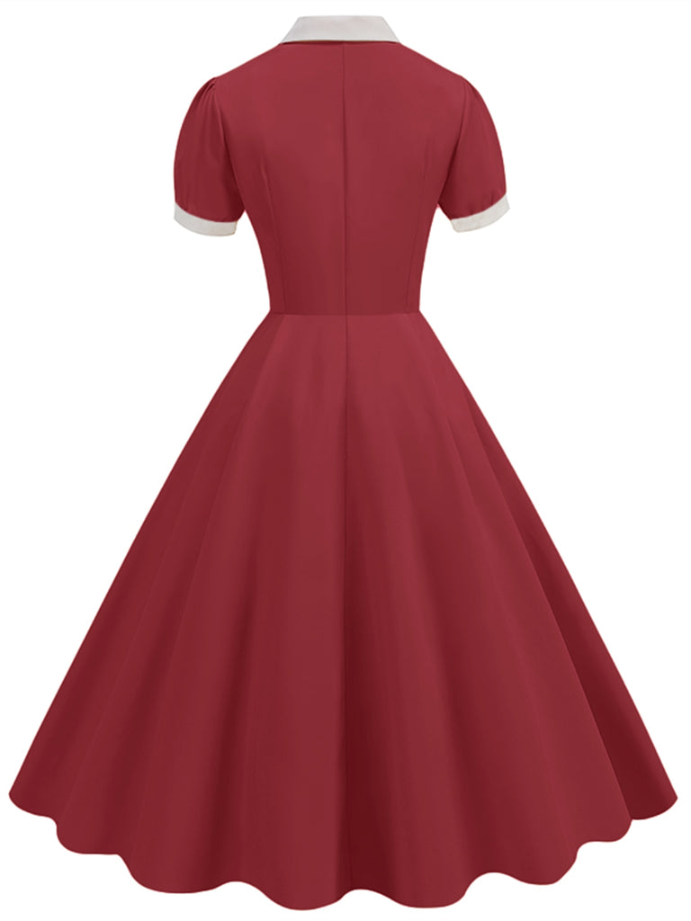 1950s Contrast Short Sleeve Lapel Dress 1950s Contrast Short Sleeve Lapel Dress